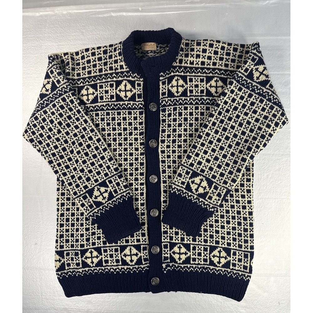 Vintage Norwegian Wool Cardigan Margit Garmager Hand Knit Nordic Sweater‎ Large